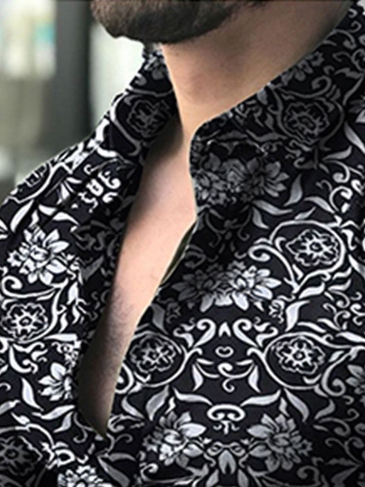 Casual Print Floral Single-breasted Herre Shirt