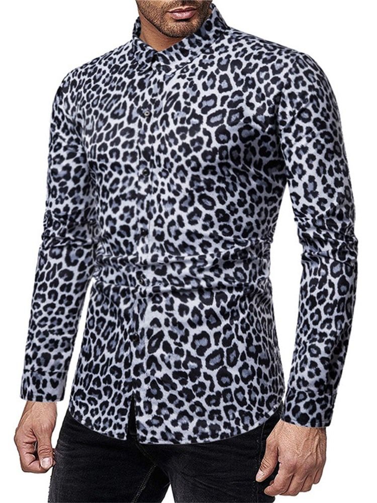 Casual Print Leopard Single-breasted Men's Shirt