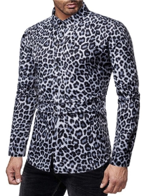 Casual Print Leopard Single-breasted Men's Shirt