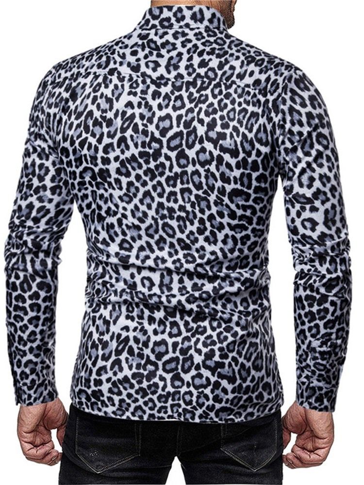 Casual Print Leopard Single-breasted Men's Shirt