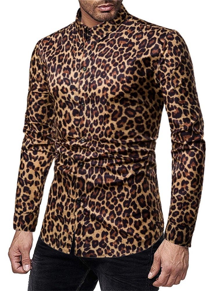 Casual Print Leopard Single-breasted Men's Shirt