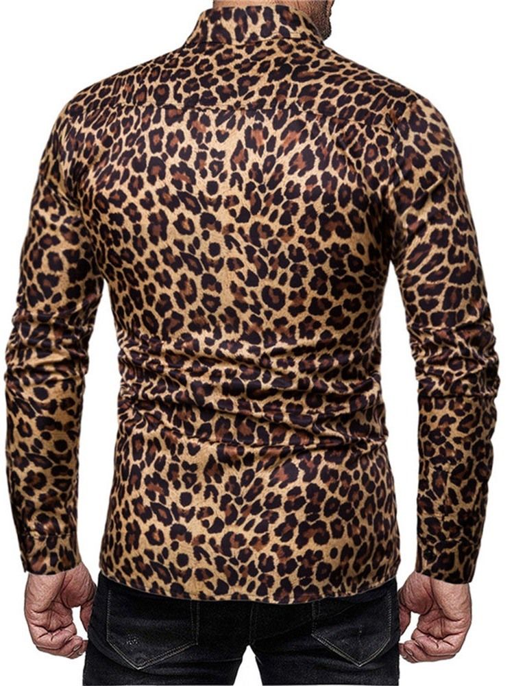 Casual Print Leopard Single-breasted Men's Shirt