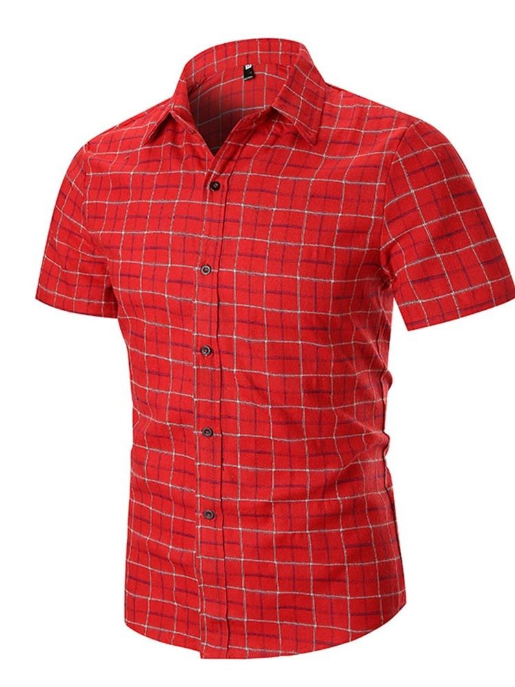 Casual Print Plaid Single-breasted Men's Slim Shirt