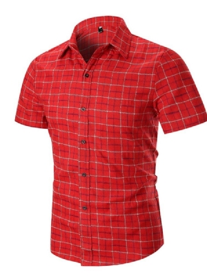 Casual Print Plaid Single-breasted Men's Slim Shirt