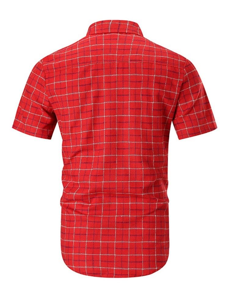 Casual Print Plaid Single-breasted Men's Slim Shirt