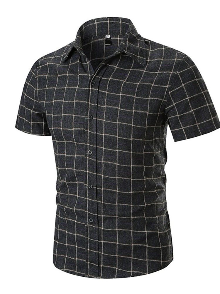 Casual Print Plaid Single-breasted Men's Slim Shirt