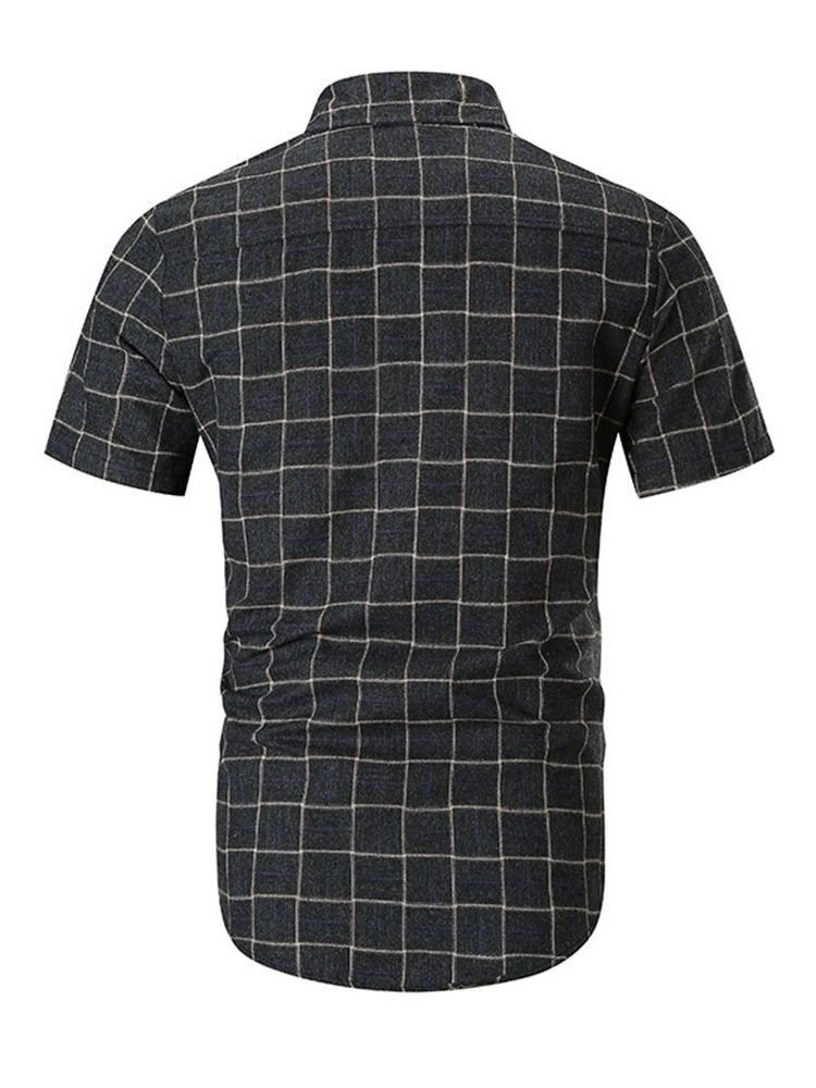 Casual Print Plaid Single-breasted Men's Slim Shirt