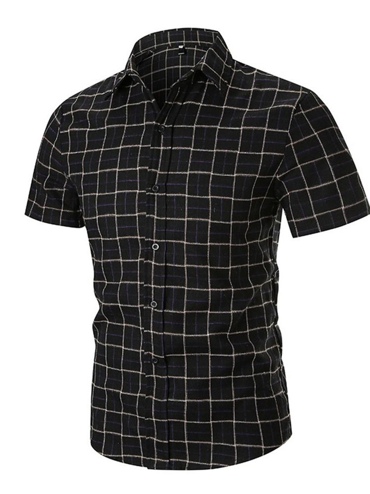 Casual Print Plaid Single-breasted Men's Slim Shirt