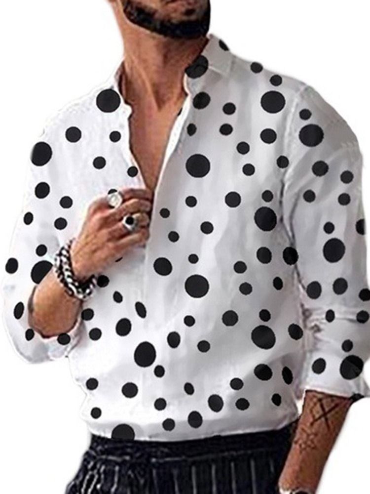 Casual Print Polka Dots Single-breasted Loose Men's Shirt