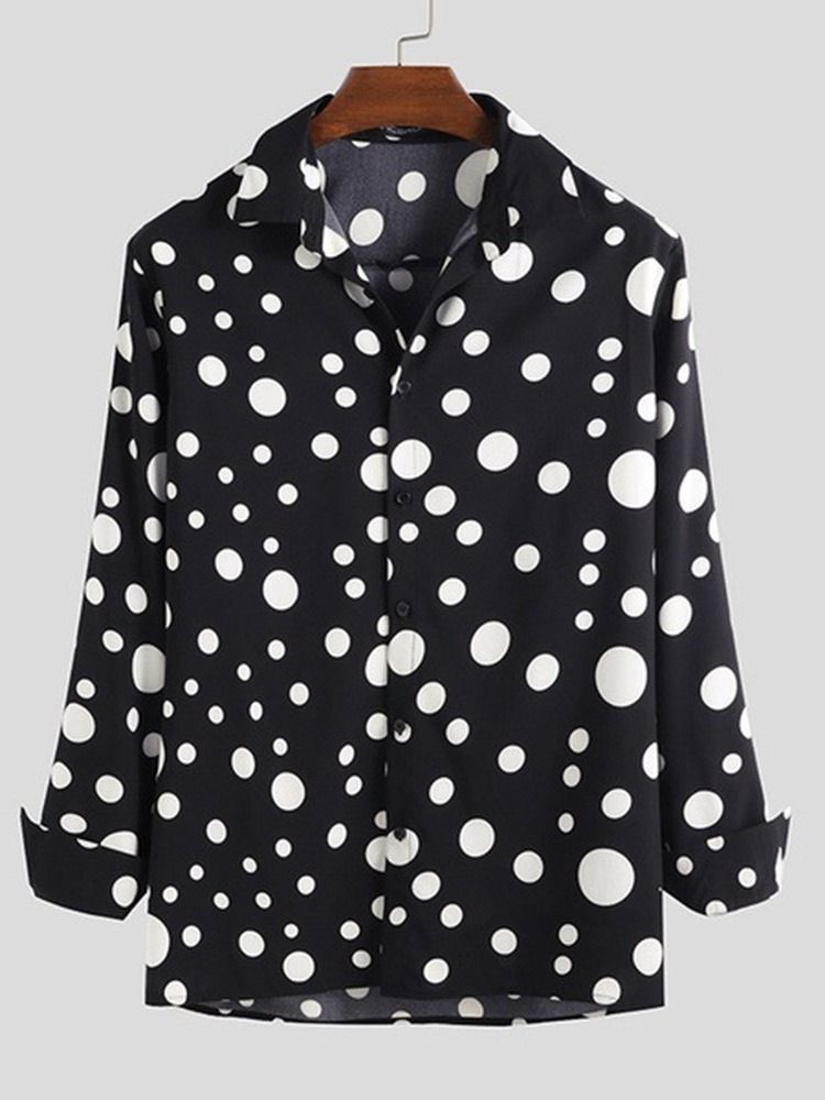 Casual Print Polka Dots Single-breasted Loose Men's Shirt