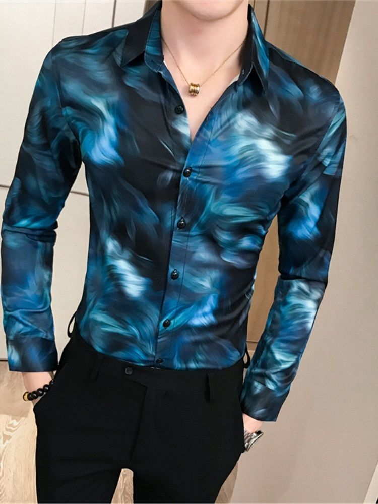 Casual Print Revers Single-breasted Men's Shirt