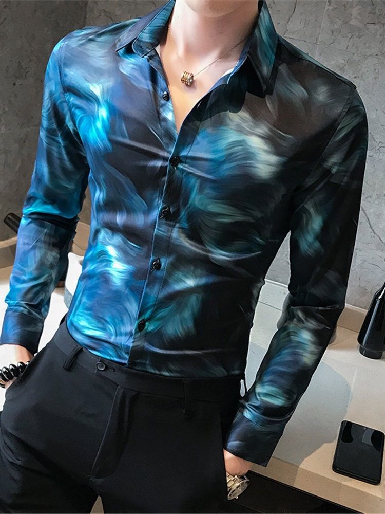 Casual Print Revers Single-breasted Men's Shirt