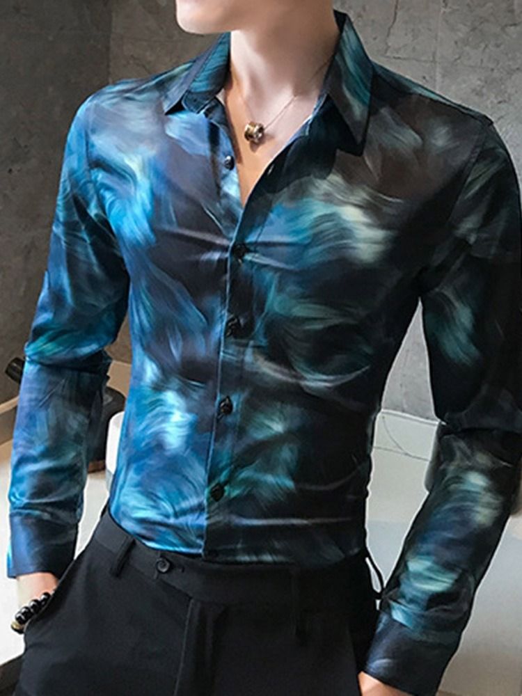 Casual Print Revers Single-breasted Men's Shirt