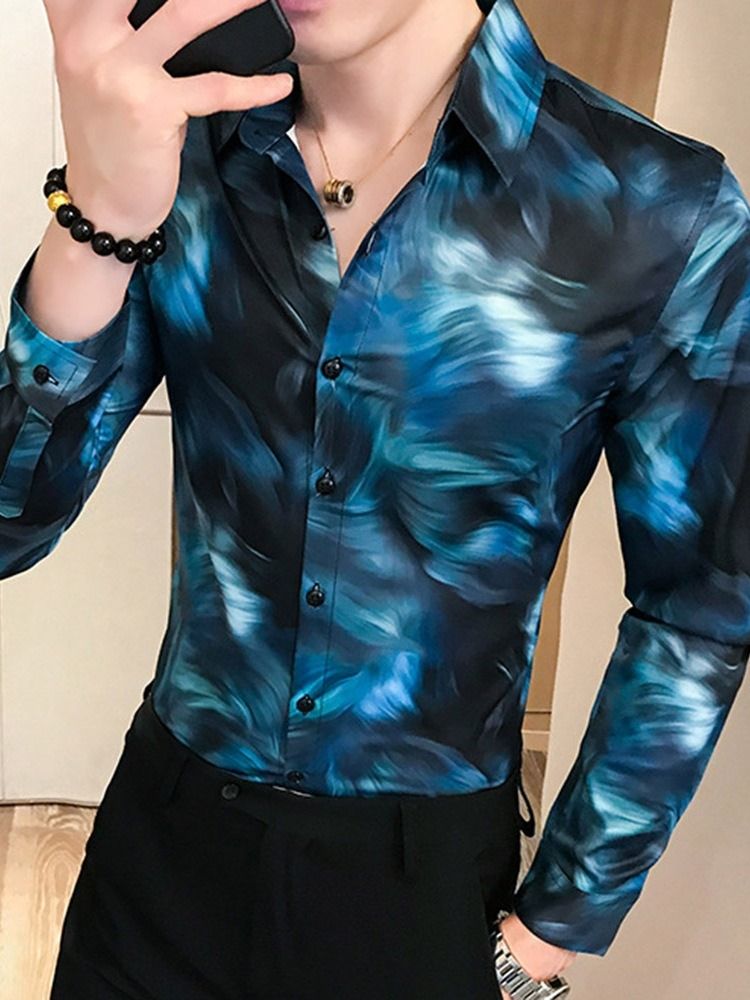 Casual Print Revers Single-breasted Men's Shirt