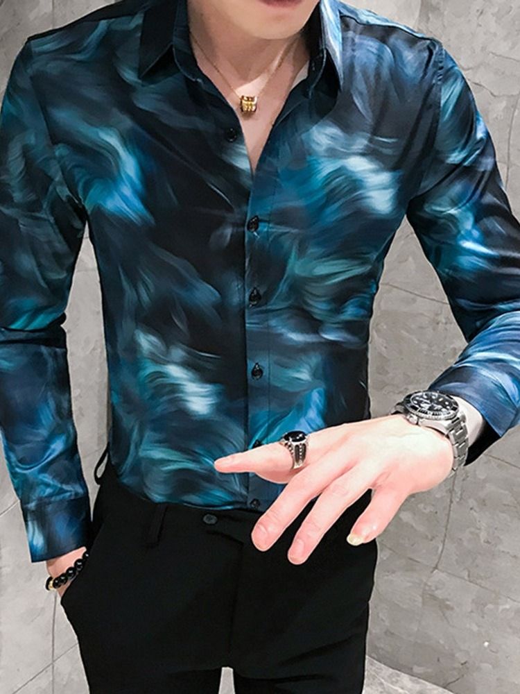 Casual Print Revers Single-breasted Men's Shirt