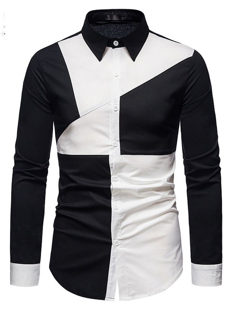 Color Block Casual Asymmetric Slim Slim Spring Shirt Til Mænd