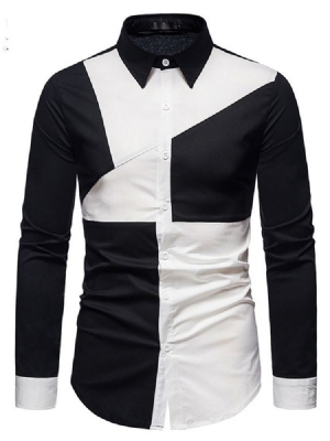 Color Block Casual Asymmetric Slim Slim Spring Shirt Til Mænd