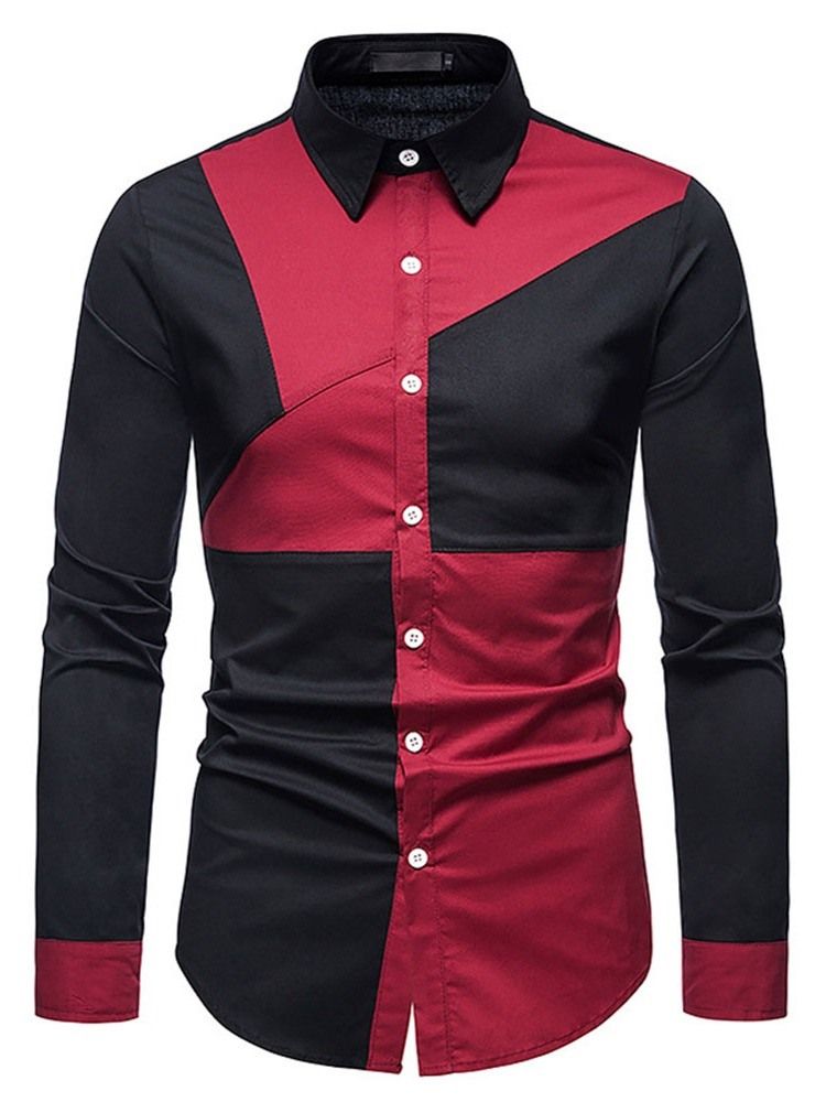 Color Block Casual Asymmetric Slim Slim Spring Shirt Til Mænd