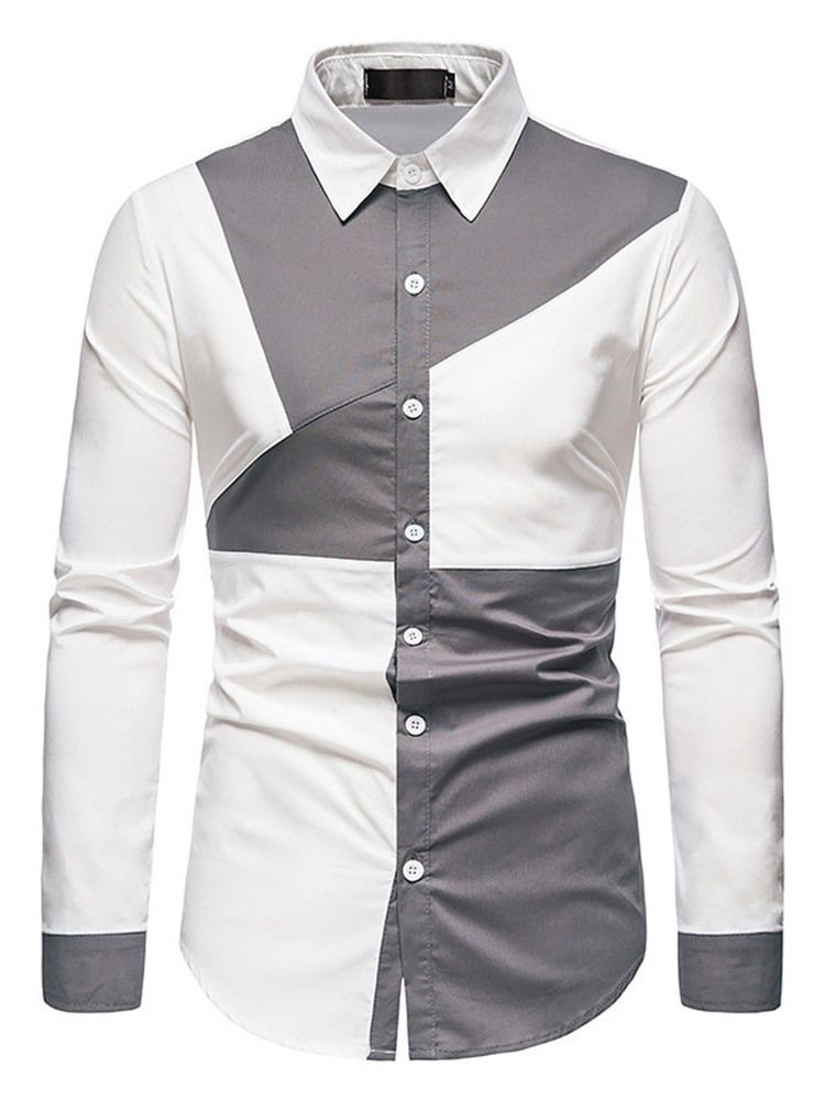 Color Block Casual Asymmetric Slim Slim Spring Shirt Til Mænd