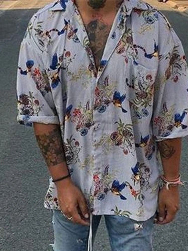 Floral Casual Print Single-breasted Men's Shirt