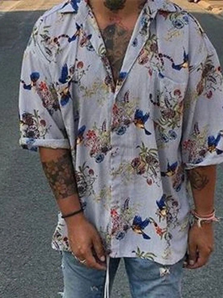 Floral Casual Print Single-breasted Men's Shirt