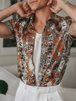 Floral Lapel Single-breasted Men's Shirt