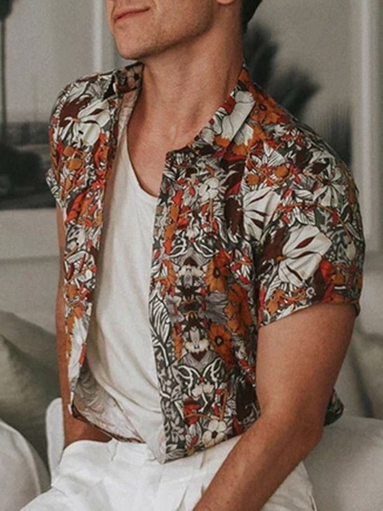 Floral Lapel Single-breasted Men's Shirt