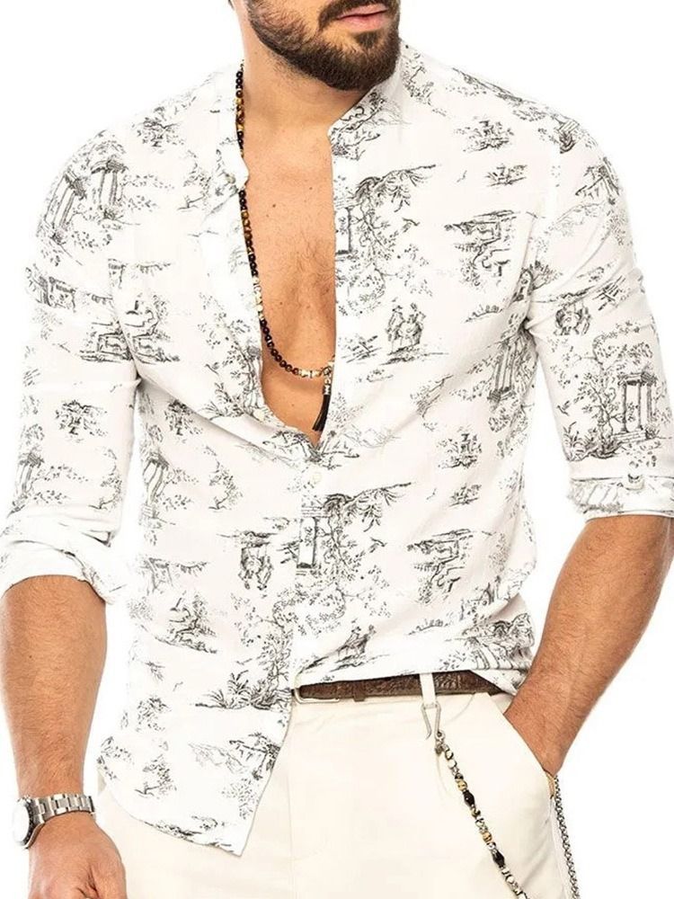 Floral Print Slim Single-breasted Men's Shirt