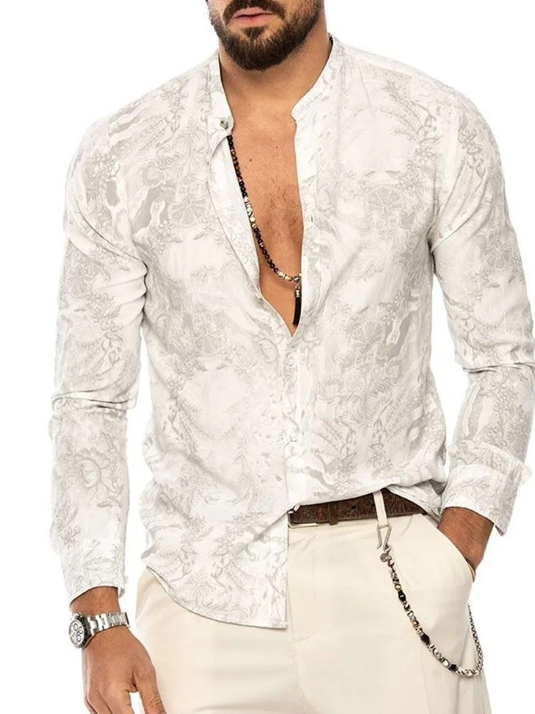 Floral Print Slim Single-breasted Men's Shirt