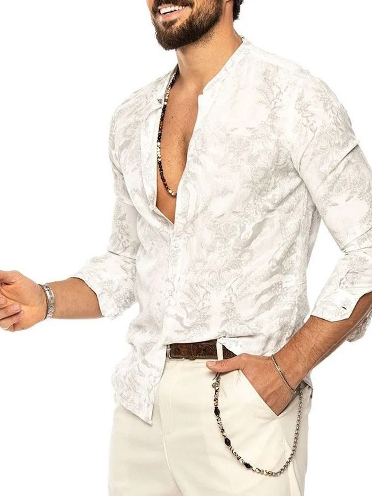 Floral Print Slim Single-breasted Men's Shirt