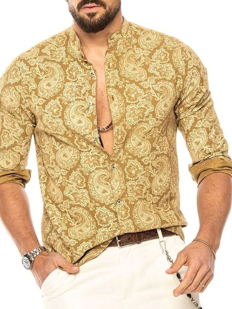 Floral Print Slim Single-breasted Men's Shirt