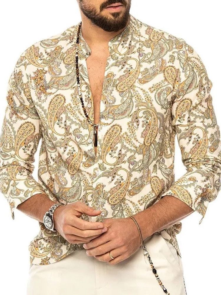 Floral Print Slim Single-breasted Men's Shirt