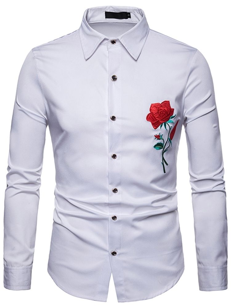 Floral Printed Slim Button Up Revers Herre Casual Dress Shirts