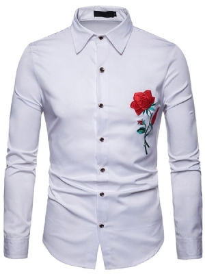 Floral Printed Slim Button Up Revers Herre Casual Dress Shirts