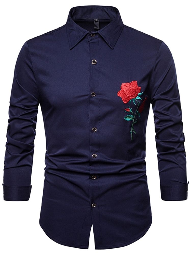 Floral Printed Slim Button Up Revers Herre Casual Dress Shirts