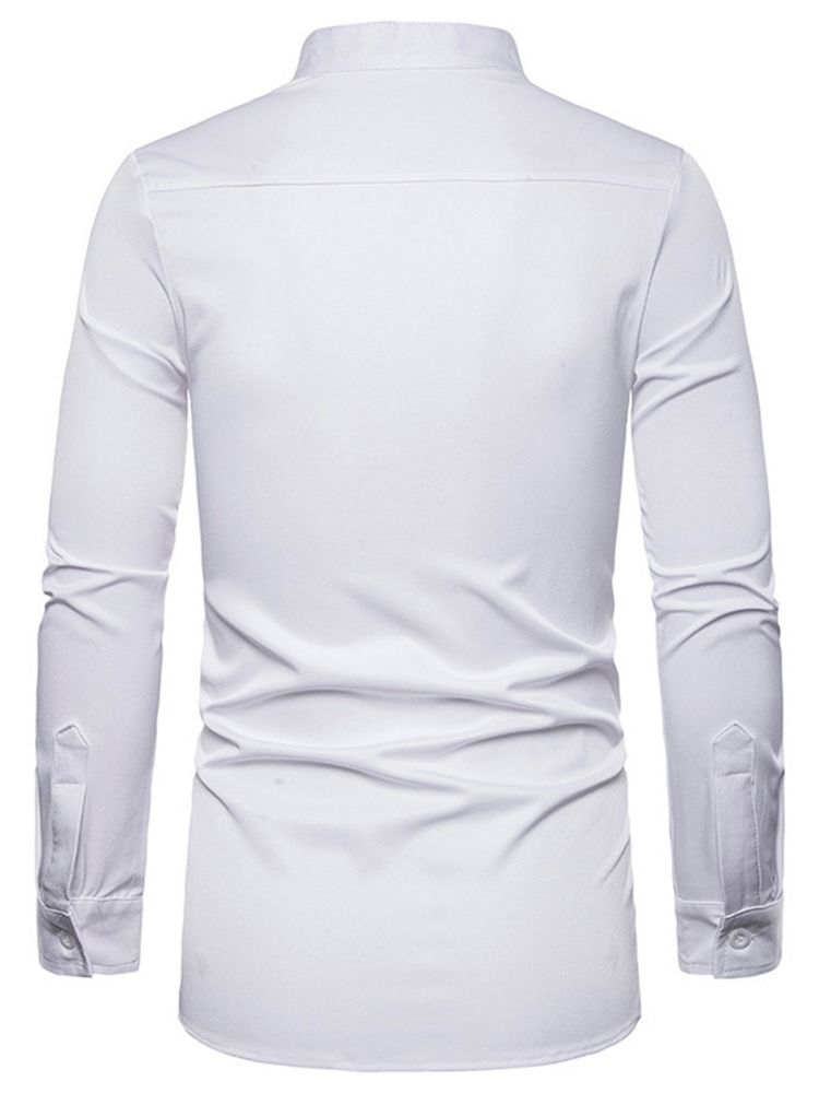 Geometrisk Standkrave Afslappet Mænds Slim Shirt