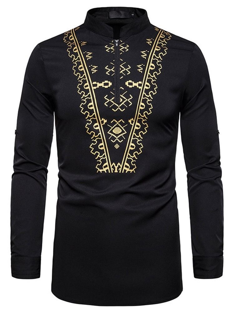 Geometrisk Standkrave Afslappet Mænds Slim Shirt