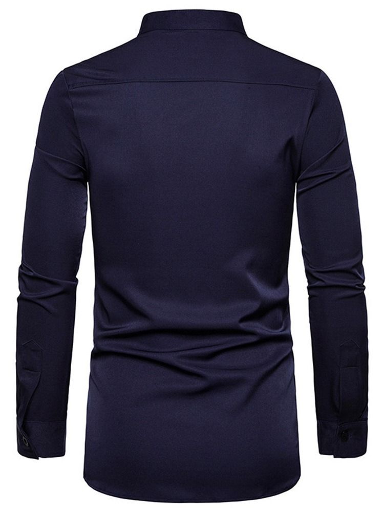 Geometrisk Standkrave Afslappet Mænds Slim Shirt