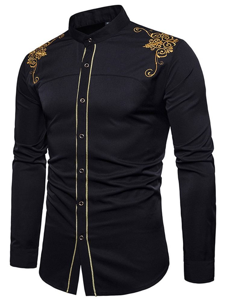 Golden Embroidery Plain Men's Single Breasted Shirt