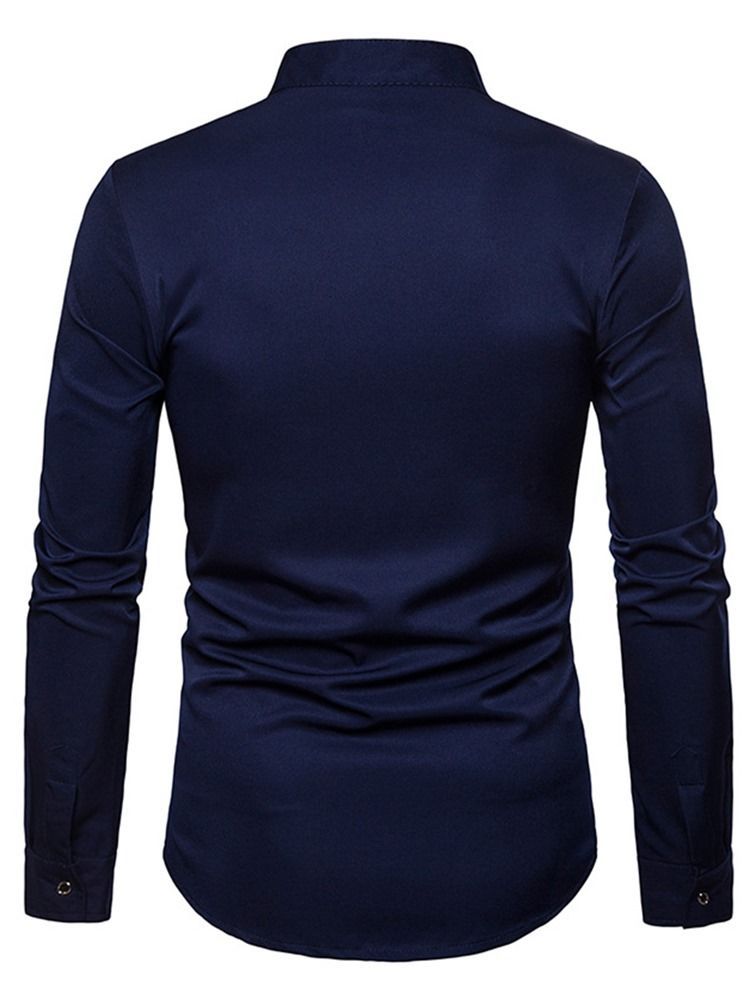 Golden Embroidery Plain Men's Single Breasted Shirt