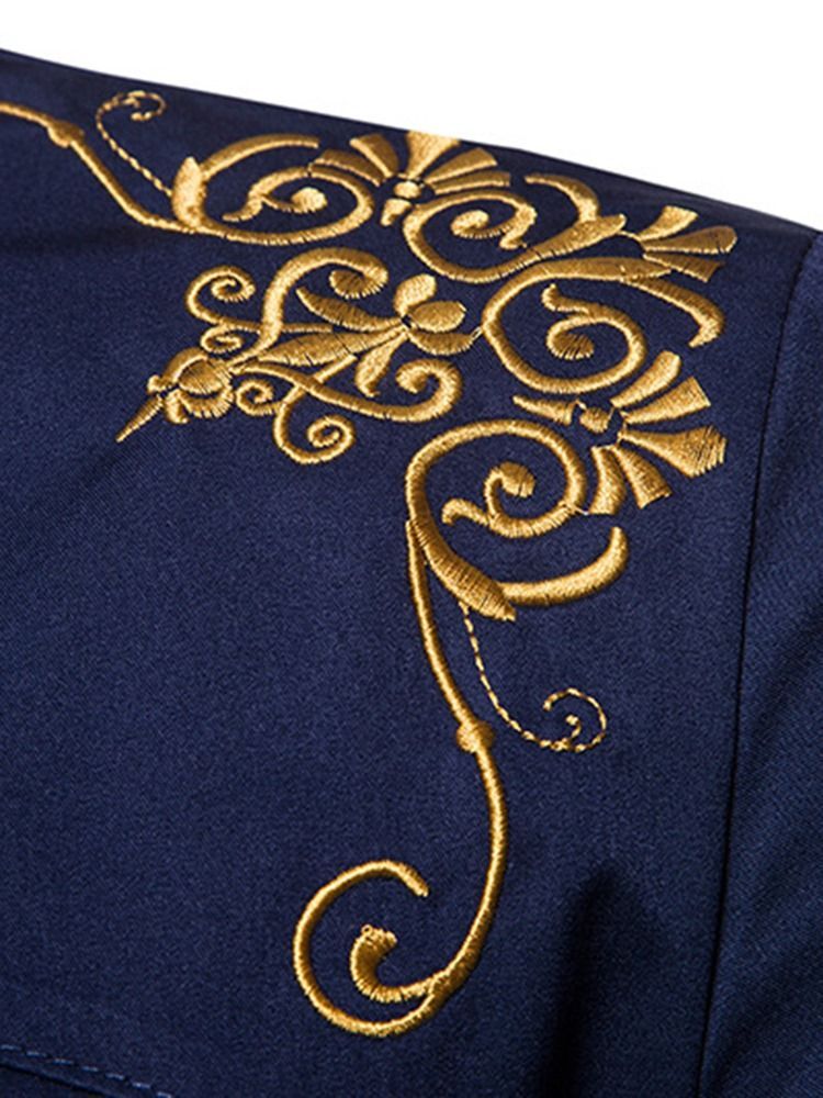 Golden Embroidery Plain Men's Single Breasted Shirt