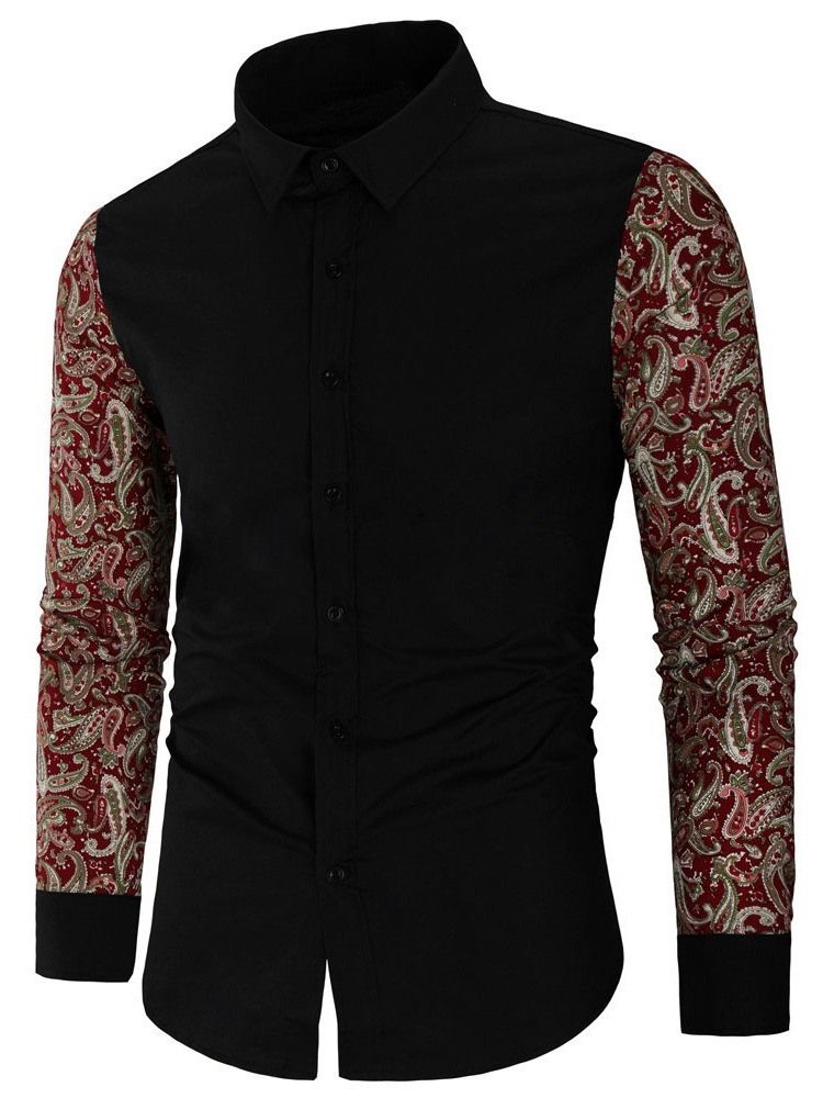 Herre Floral Patchwork Revers Dame Slim Fall Shirt