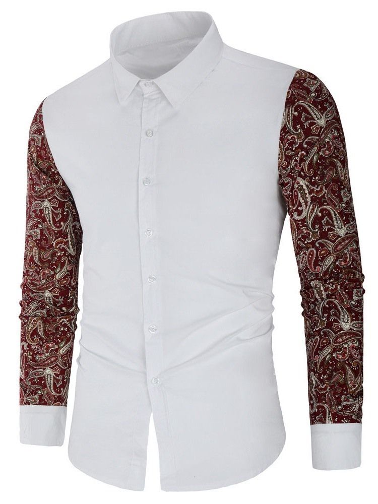 Herre Floral Patchwork Revers Dame Slim Fall Shirt