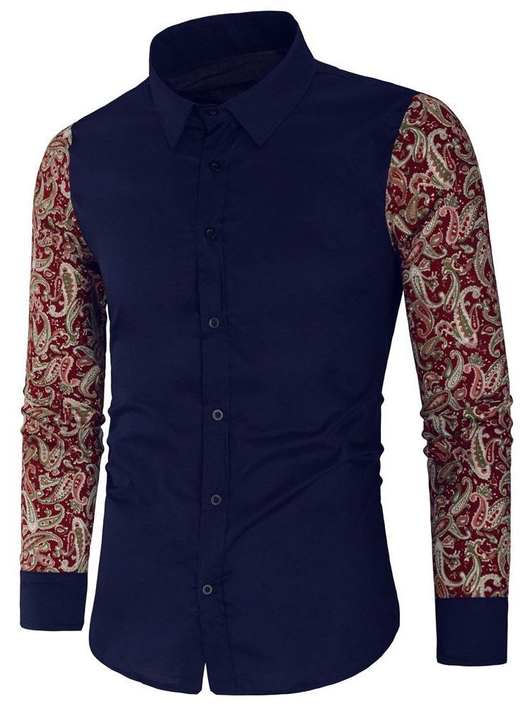 Herre Floral Patchwork Revers Dame Slim Fall Shirt