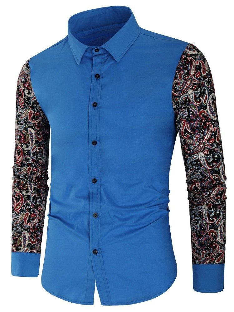 Herre Floral Patchwork Revers Dame Slim Fall Shirt