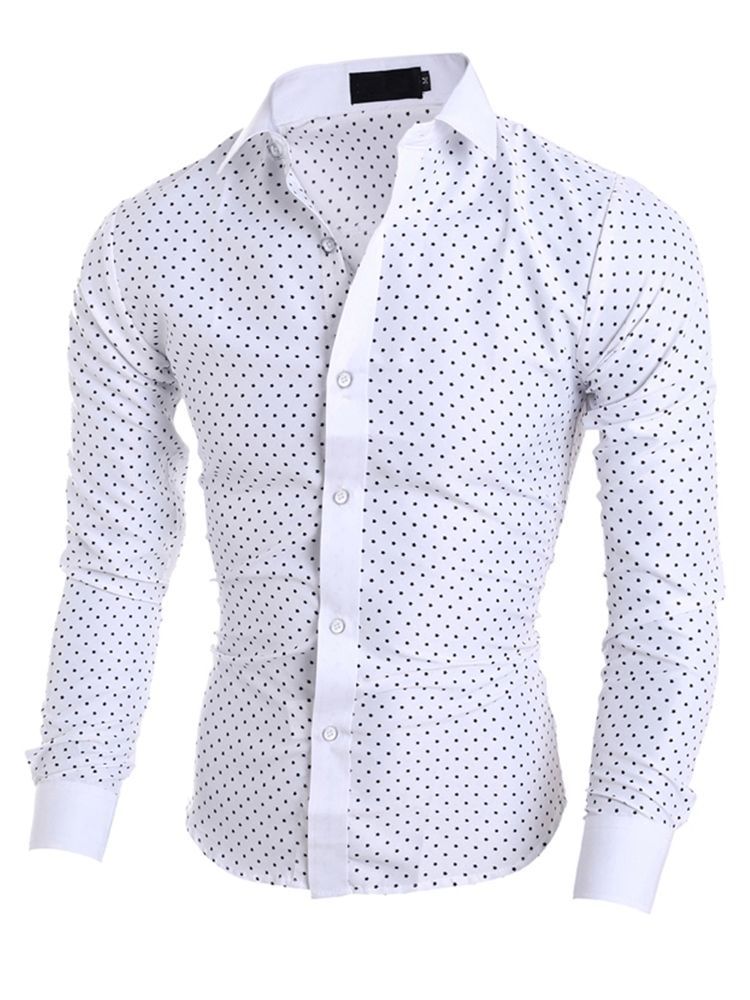 Herretøj Polka Dots Star Printed Revers Slim Fit Shirt