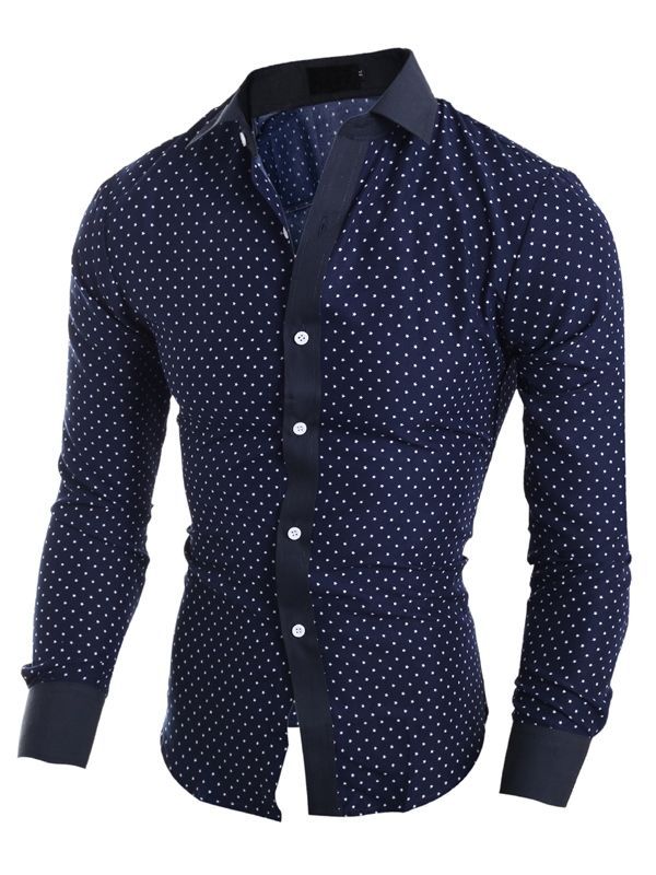 Herretøj Polka Dots Star Printed Revers Slim Fit Shirt