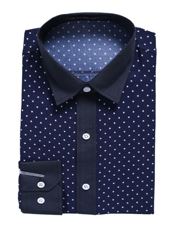 Herretøj Polka Dots Star Printed Revers Slim Fit Shirt