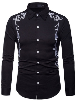 Lapel Embroidery Slim Single-breasted Men's Shirt