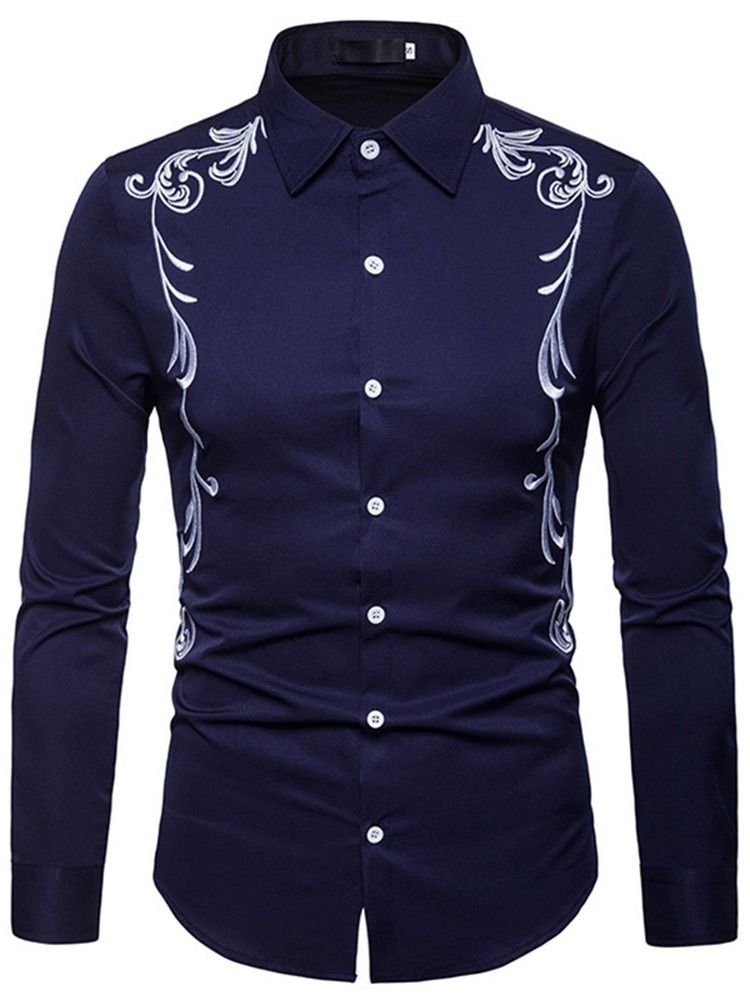 Lapel Embroidery Slim Single-breasted Men's Shirt